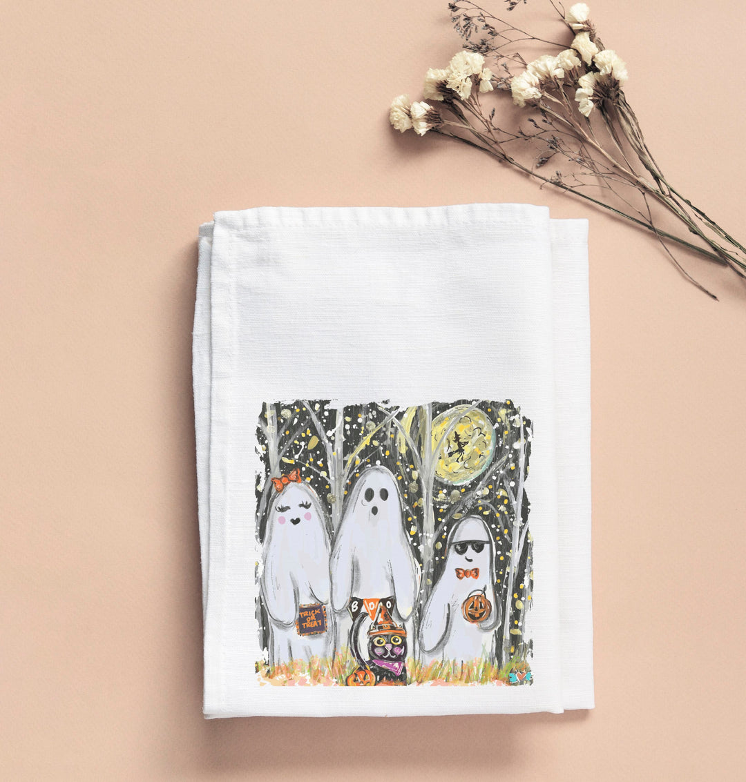 3 GHOSTS AND A CAT TEA TOWEL