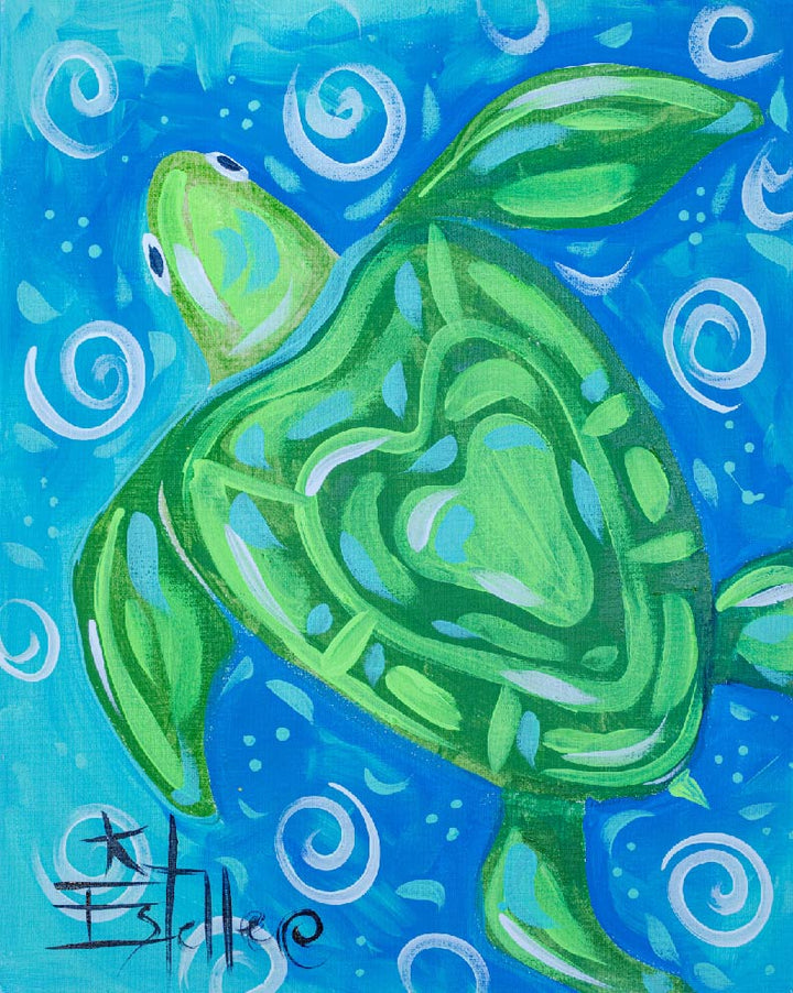 "Blue and Green Watercolor Turtle" on Square Swap