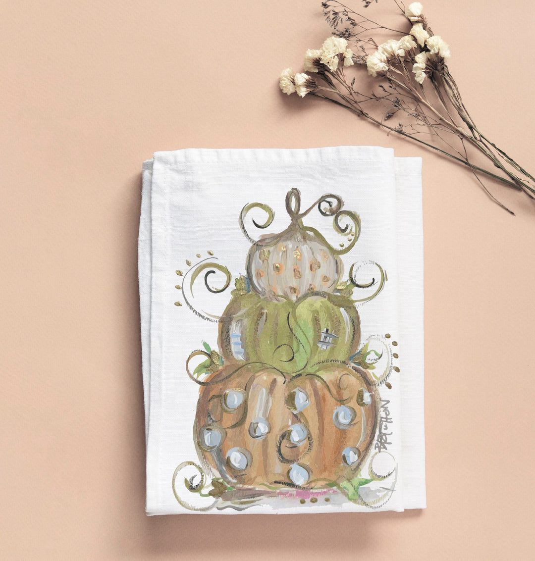 BRIDGETT'S 3 STACK PUMPKINS TEA TOWEL