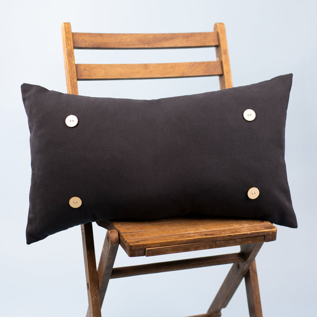 Black Canvas LuckyBird Button Pillow