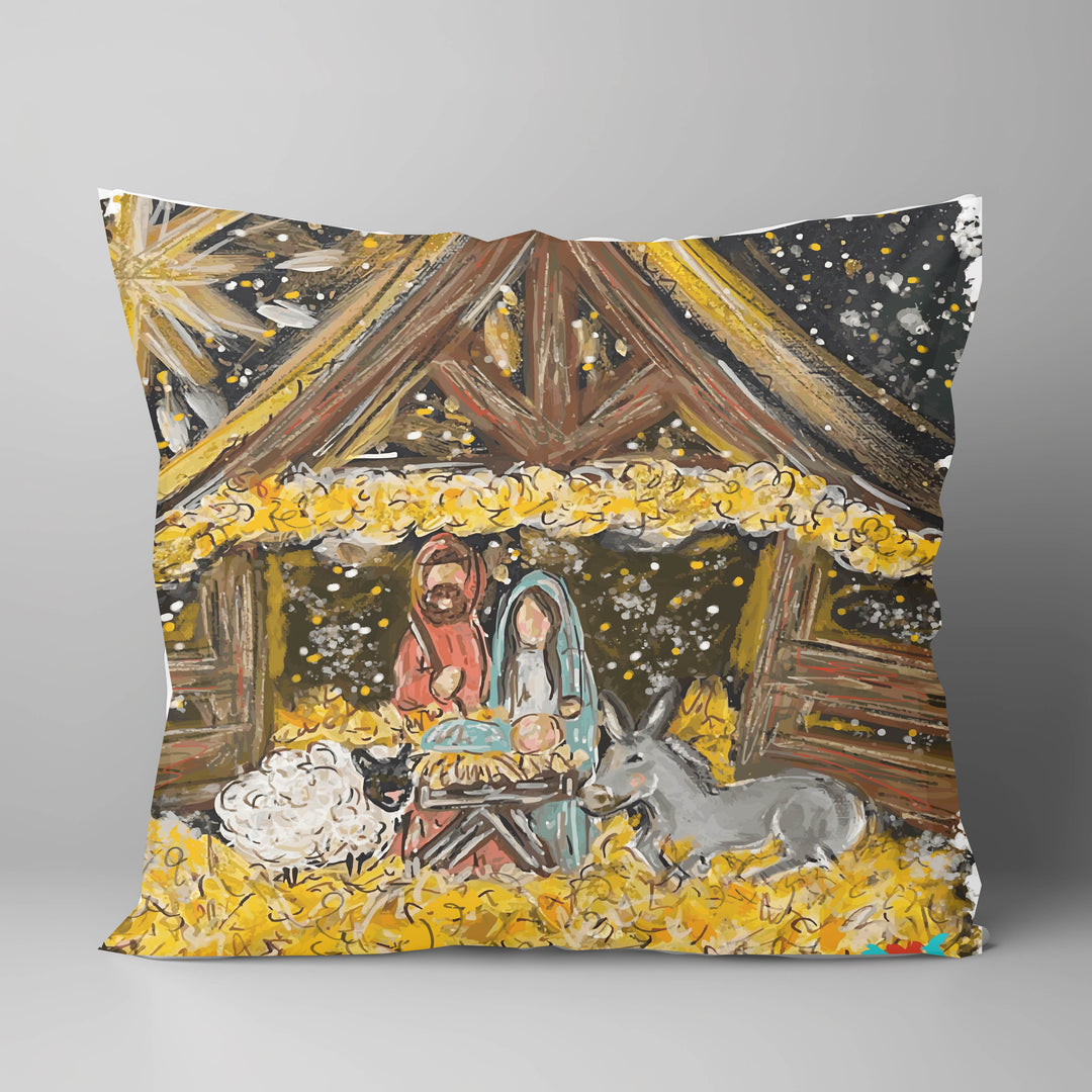 "Black & Gold Joseph Mary Baby" on 18"X18" Pillow