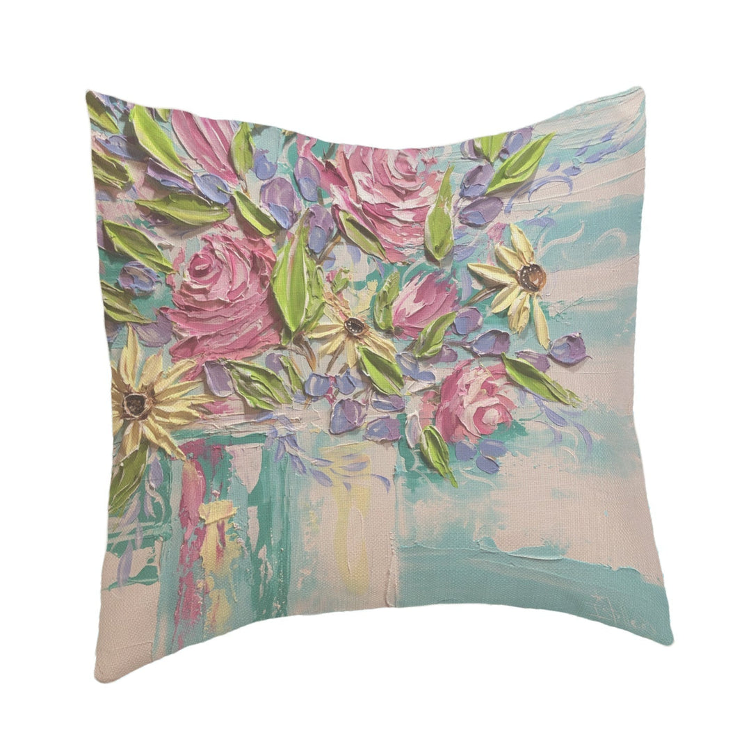 Estelle's Pink Roses in Teal Pillow