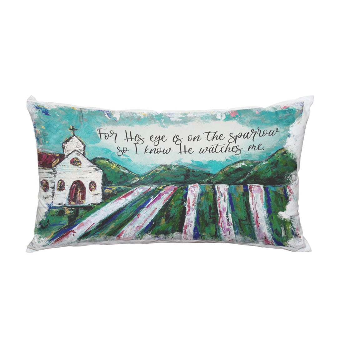 JENNIE'S HIS EYE IS ON THE SPARROW 12 x 18 LUMBAR PILLOW