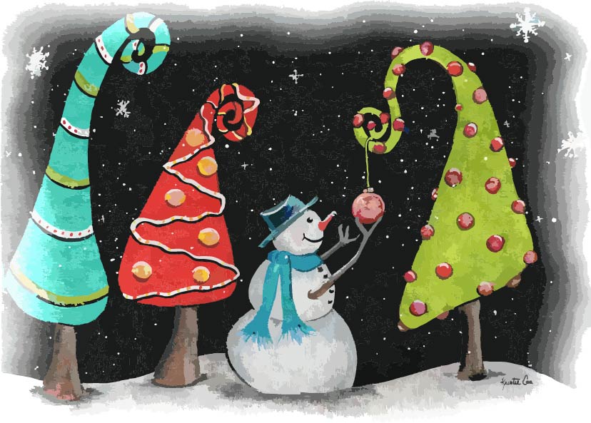 "Snowman with Whimsical Trees" on Square Swap