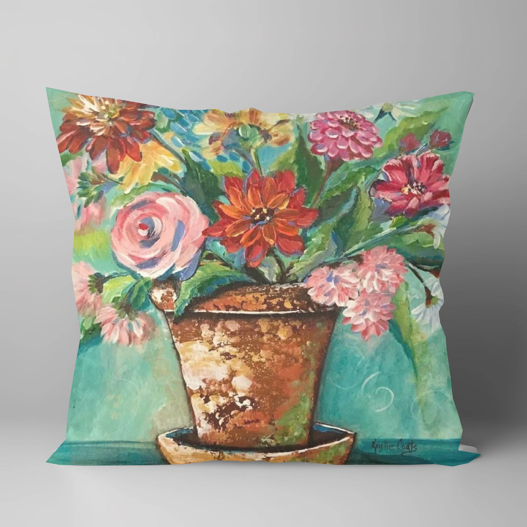 "Clay Pot Flowers" on 18"X18" Pillow