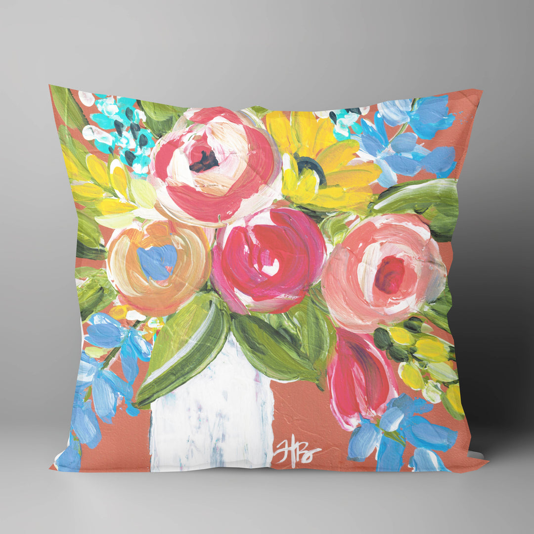 "Roses on Coral" on 18"X18" Pillow