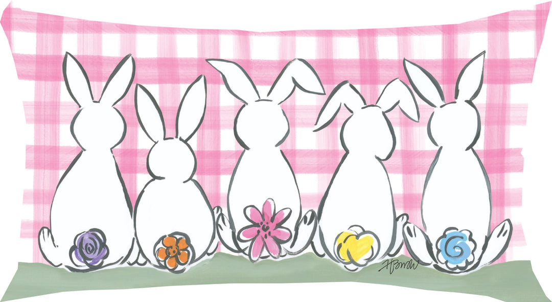 "White Bunnies with Pink Plaid" on 12 x 18" Pillow