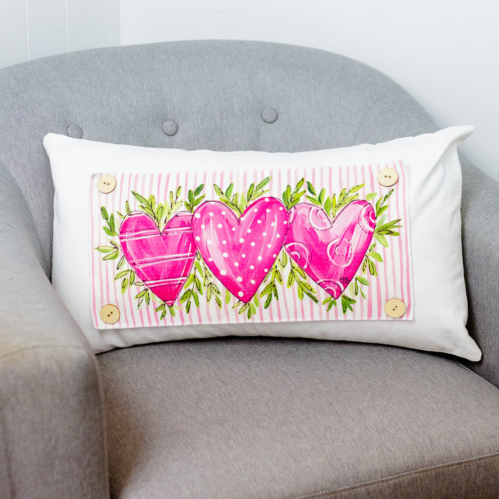 "Hearts with Pink Stripe Background" on Lumbar Pillow Swap