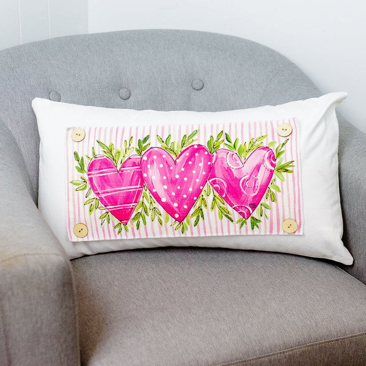 "Hearts with Pink Stripe Background" on Lumbar Pillow Swap