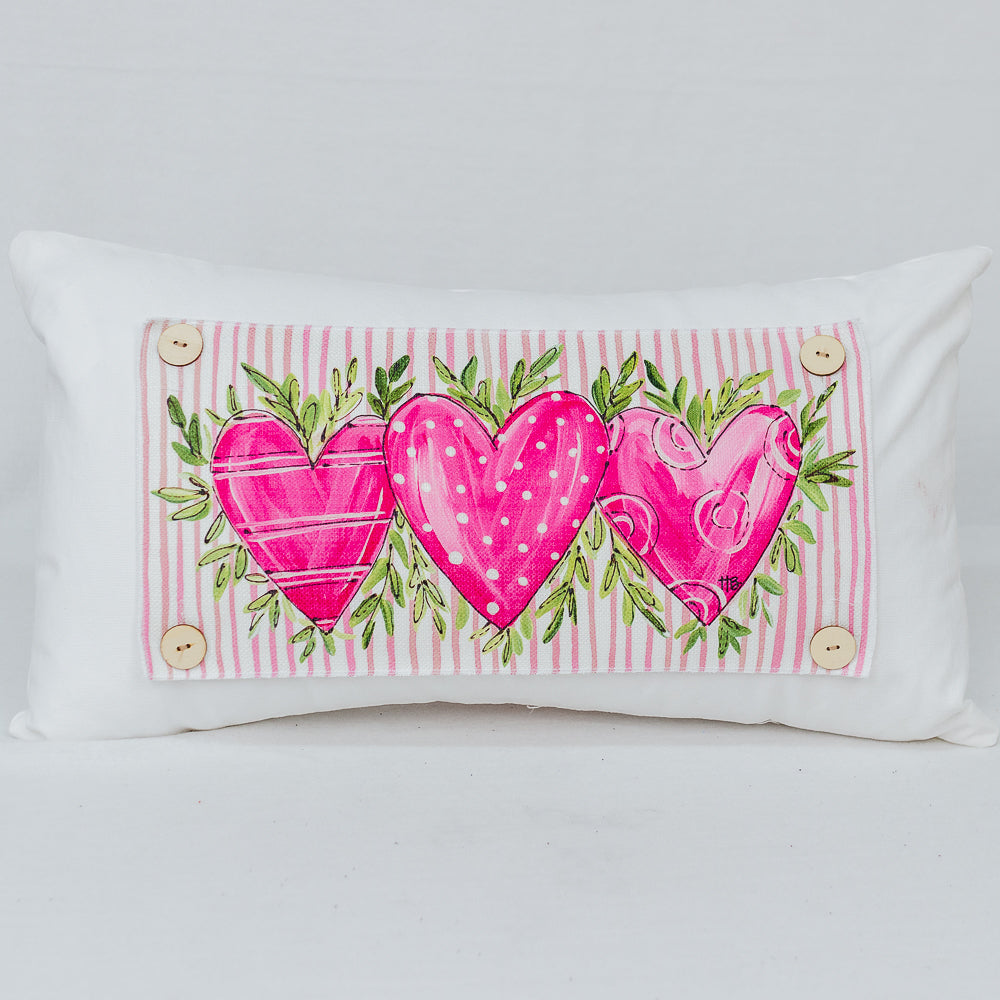 "Hearts with Pink Stripe Background" on Lumbar Pillow Swap